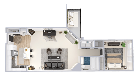 Floor plan for 1 bed, 1 bath, 1101 sqft